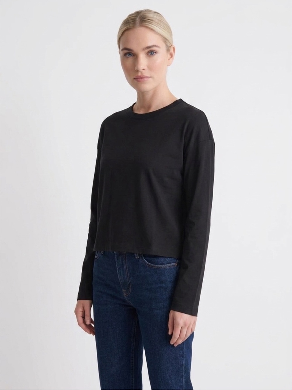 Double Zero NWOT Black Long Sleeve Crew Neck Cotton Relaxed Top Large